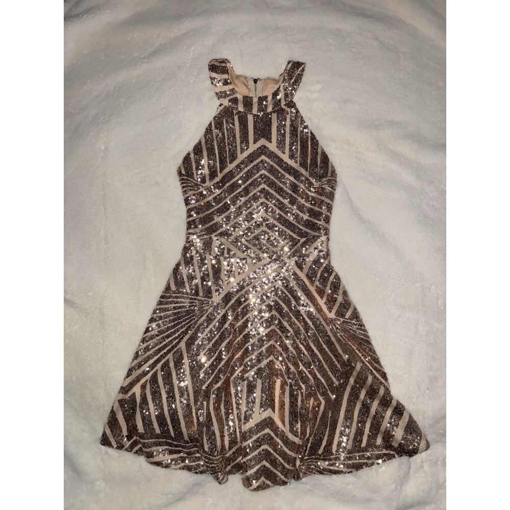 Windsor Sequin Mini Dress XS Rose Gold Champagne Party Cocktail Formal